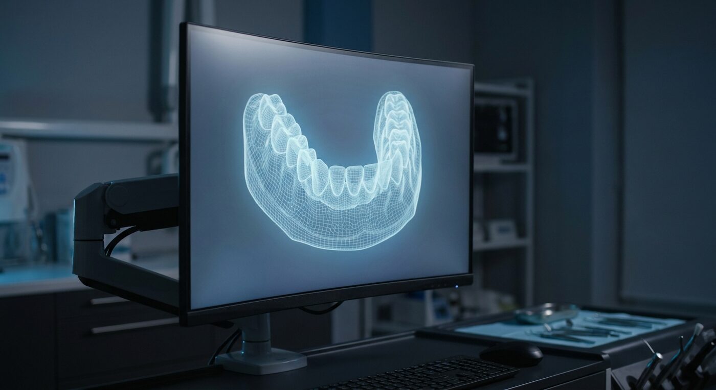 Modelo digital de la arcada dental en pantalla